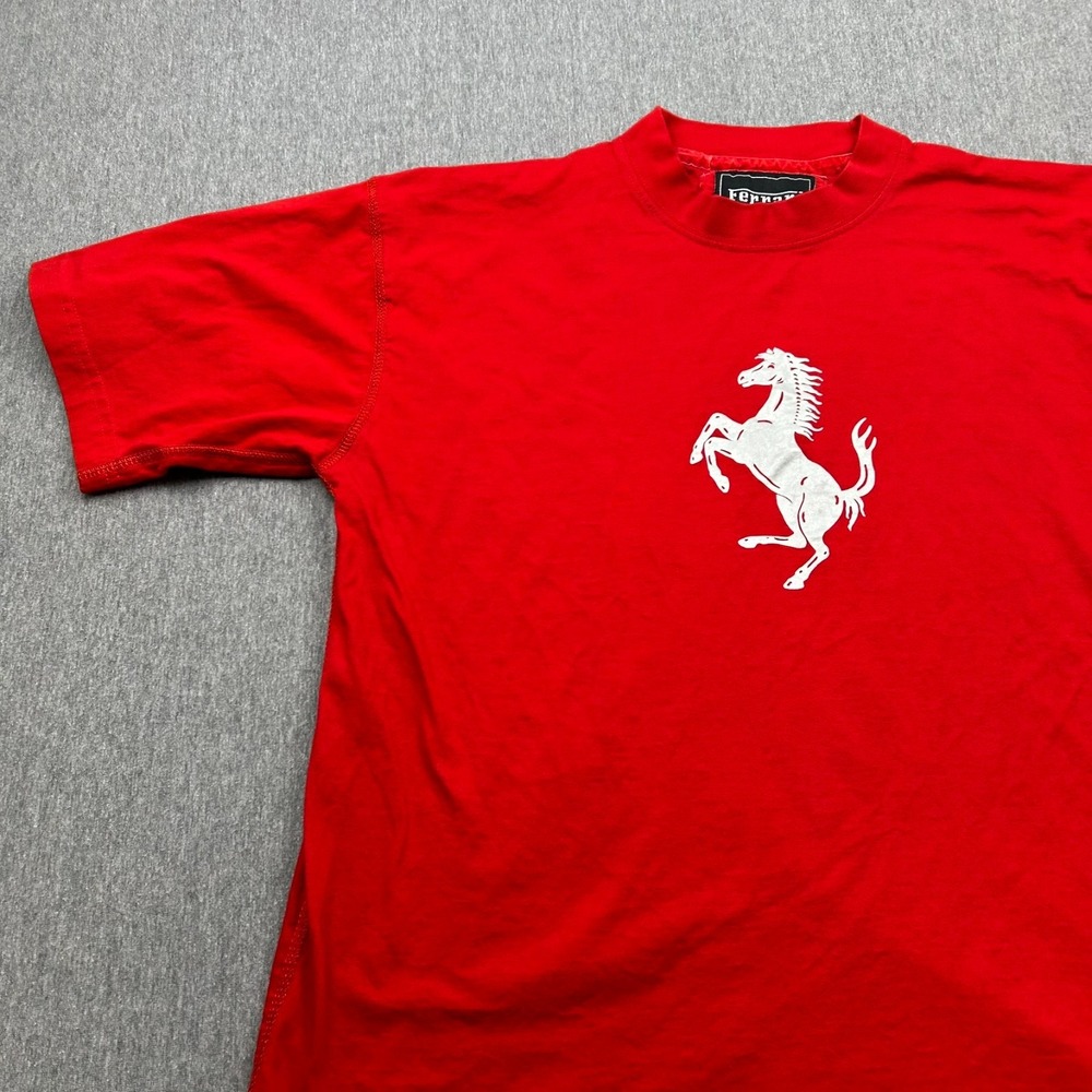 Vintage Ferrari Short Sleeve Tshirt Red Fitted XL Horse Logo Cars Racing